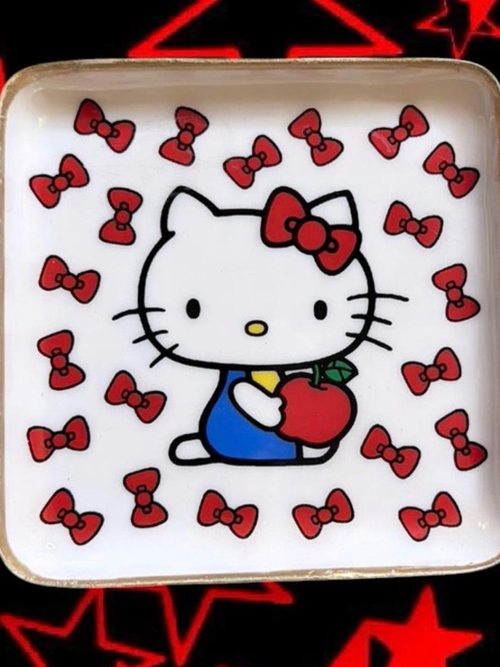 Hello Kitty Dish with Red Bows and Blue Outfit